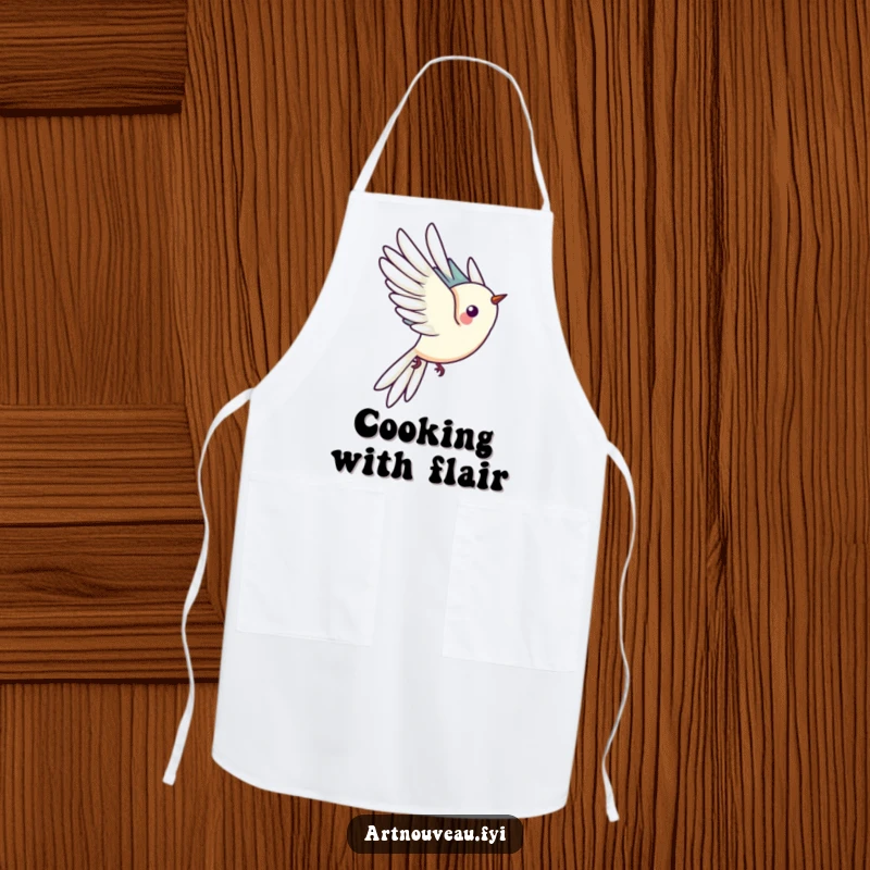 Funny apron decorated with a stylized bird in mid-flight, its long tail feathers creating a beautiful silhouette, perfect for adding flair to cooking.