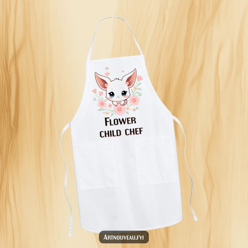 Funny Creature Apron: Features a creature with flowing ears floating amid stylized floral elements, adding whimsical humor to the kitchen.