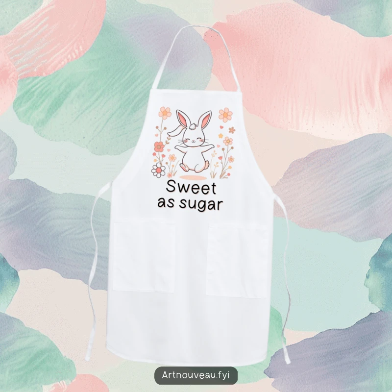 Funny Charming Rabbit Apron: A rabbit dances amidst stylized flowers, adding a touch of playful humor to this kitchen apron.