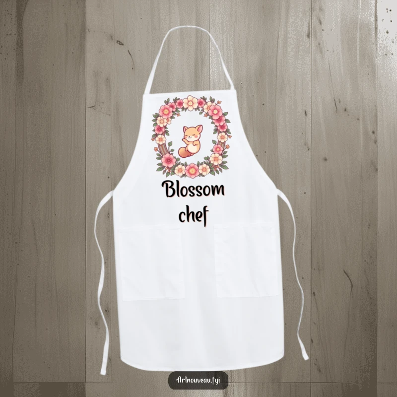 Funny apron featuring a cute animal gracefully executing a dive through an ornate floral arch, perfect for adding humor to cooking.