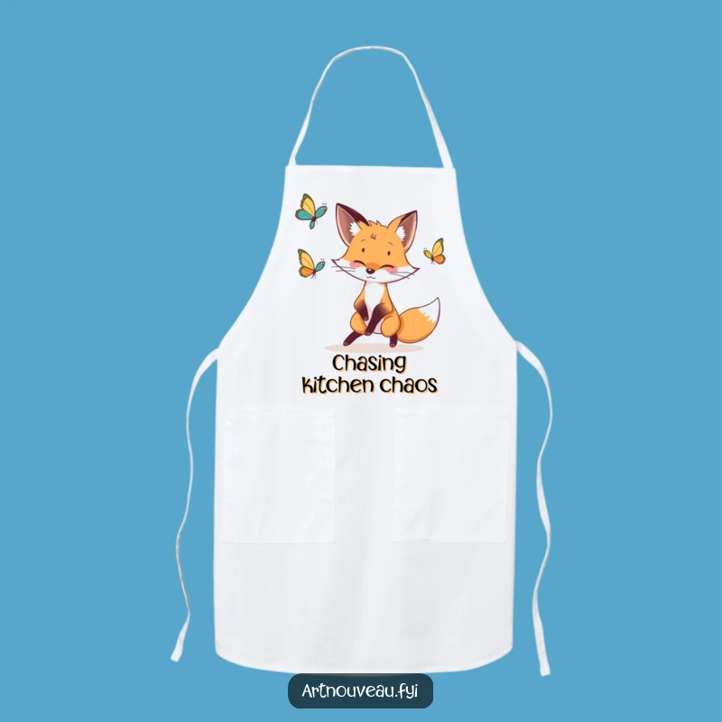 Funny Fox Butterfly Chase Apron: Whimsical Chef Gift