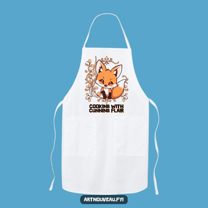Funny Fox Peek Apron: Kitchen Intrigue, Curious Fox, Ornate Lines, Chef Funny Gift