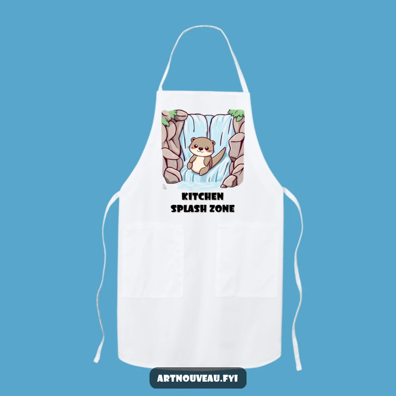 Funny Otter Waterfall Kitchen Apron, Playful Chef Accessory, Aquatic Cooking Fun