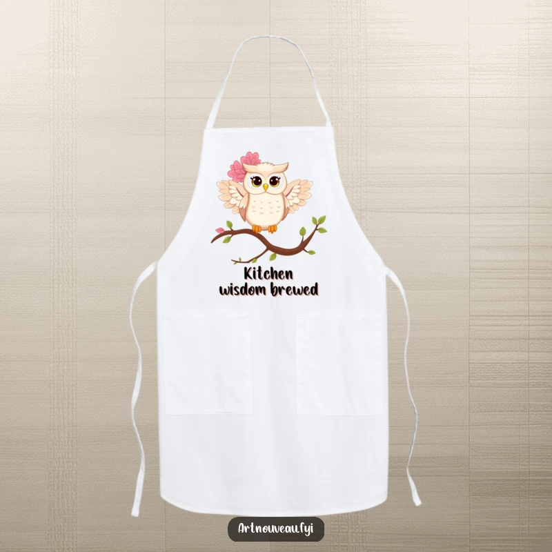 Funny owl apron showcasing a stylized owl with intricate floral wings, perfect for adding artistic flair to cooking.