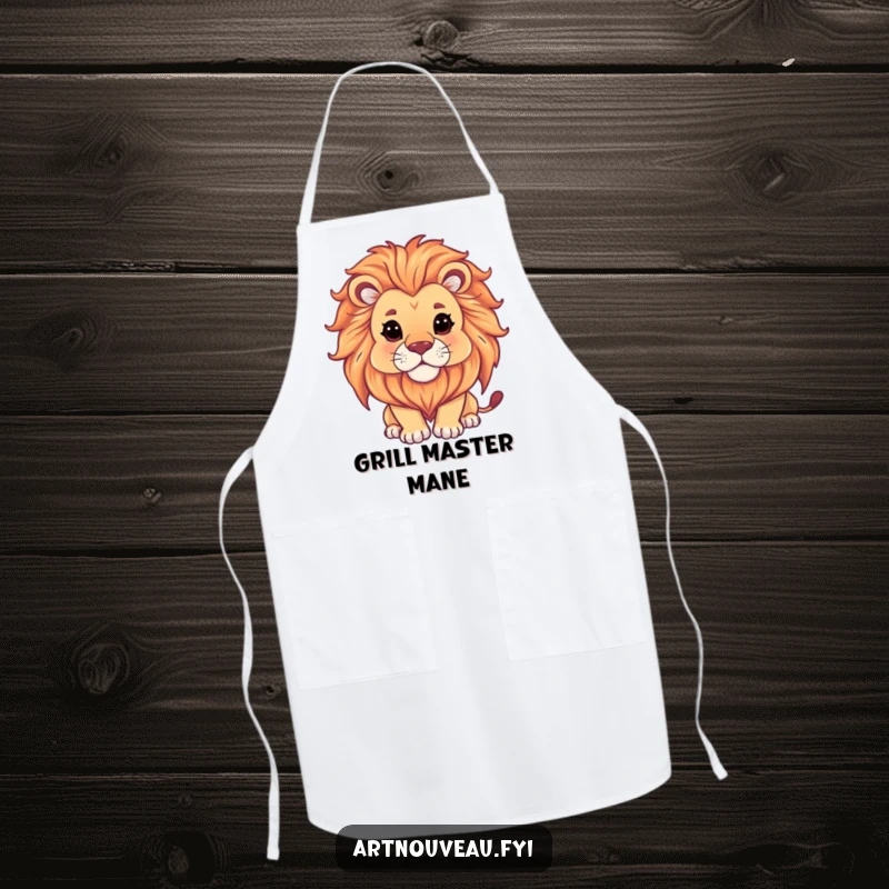 Funny Lion Apron: Featuring a majestic, serene lion with an ornate mane, this apron adds artistic humor to any kitchen.