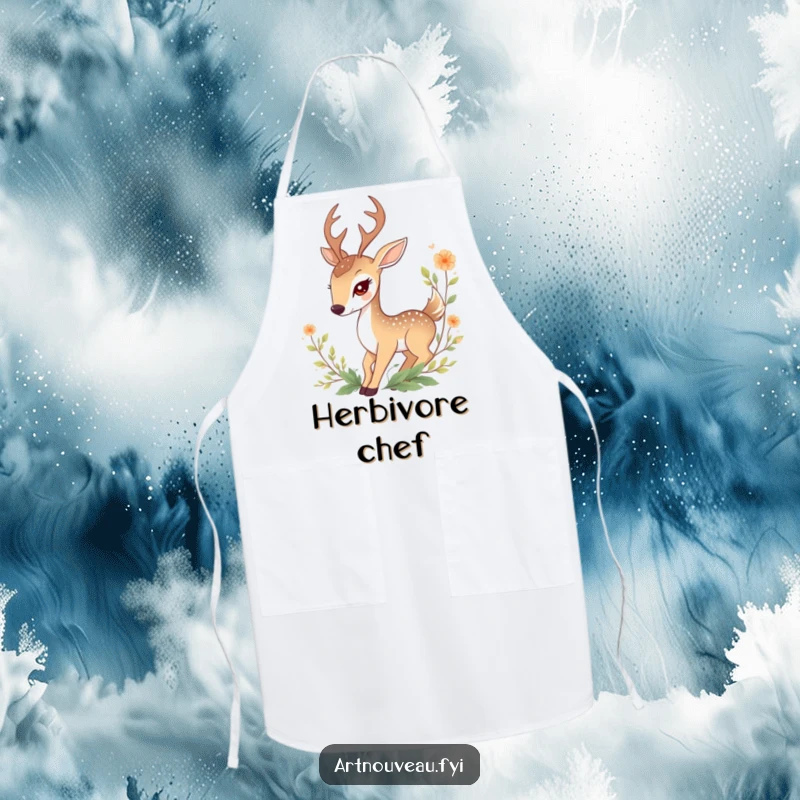 Funny Deer Apron: Features a graceful deer entwined with decorative foliage, perfect for adding nature-inspired humor to kitchen tasks.