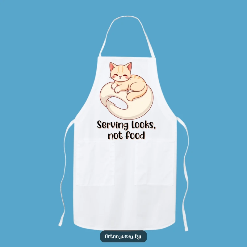 Funny Cat Lounge Apron: Kitchen Chic, Graceful Cat, Organic Swirls, Chef Funny Gift