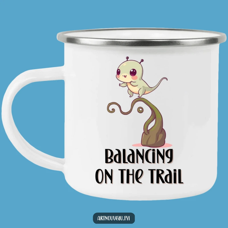 Funny Balance Creature Camping Mug, Precarious Stem Enamel Cup Gift