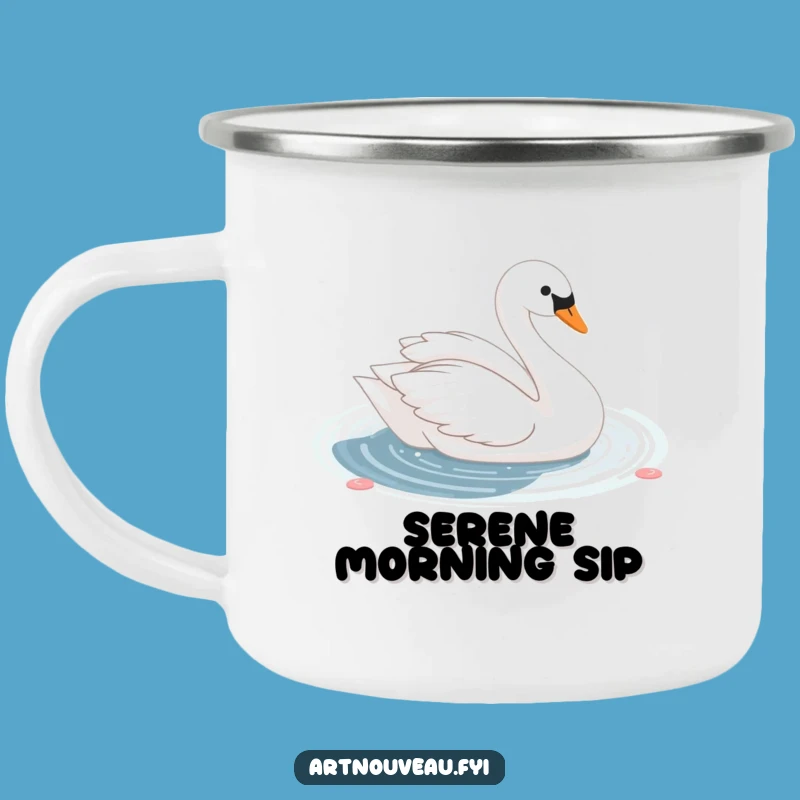 Durable Funny Swan Pond Camping Mug, Elegant Outdoor Drinkware, Serene Adventure Gift