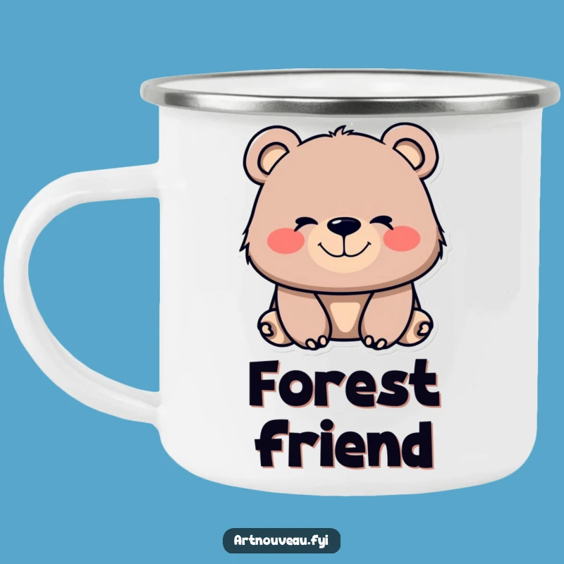 Funny Bear Enamel Mug - Organic Lines Camp Cup, Rustic Funny Gift