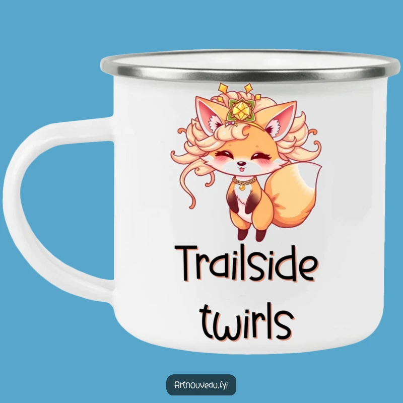 Funny Cute Fox Hairpiece Camping Mug - Playful Twirling Fox, Durable Funny Gift