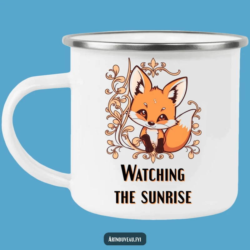 Funny Fox Peek Camping Mug: Durable, Curious, Ornate Lines, Outdoor Funny Gift