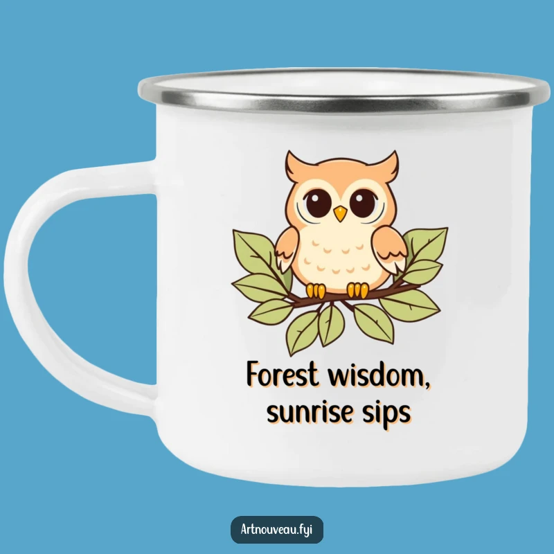 Funny Owl Camping Mug: Durable Playful Style, Stylized Leaves, Outdoor Gift