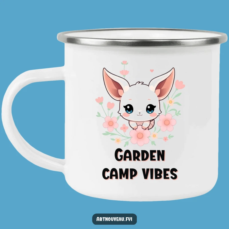 Funny Creature Camping Mug: Floating Ears & Floral Art for Campfire Dreams