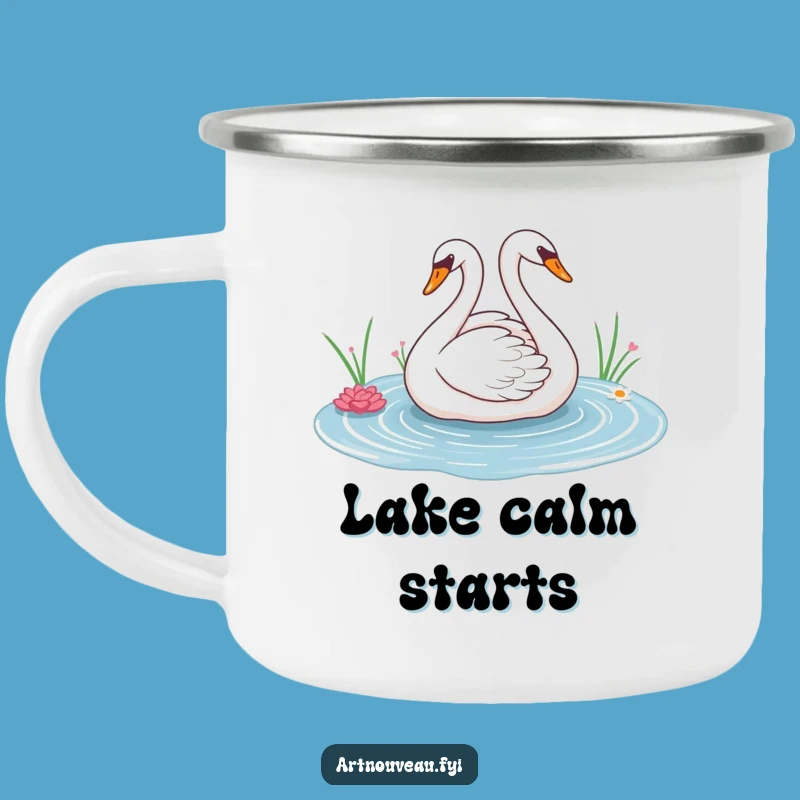 Elegant Swan Enamel Mug - Graceful Pond Camp Cup, Rustic Funny Gift