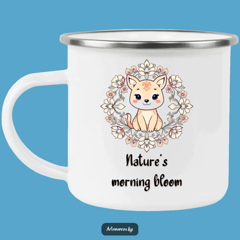 Funny Animal Floral Camping Mug, Symmetrical Enamel Cup Gift