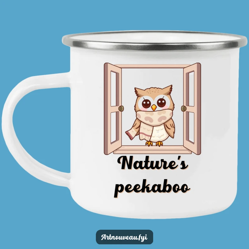 Funny Owl Window Peek Camping Mug: Cute Scarf Outdoor Gift