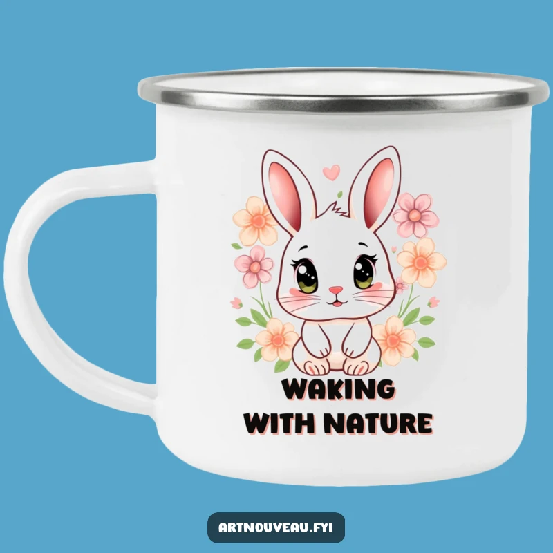Funny Rabbit Floral Camping Mug: Expressive Eyes Outdoor Gift