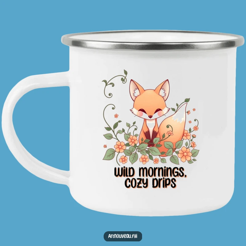 Funny Fox Camping Mug: Durable Art Nouveau Style, Whimsical Outdoor Gift