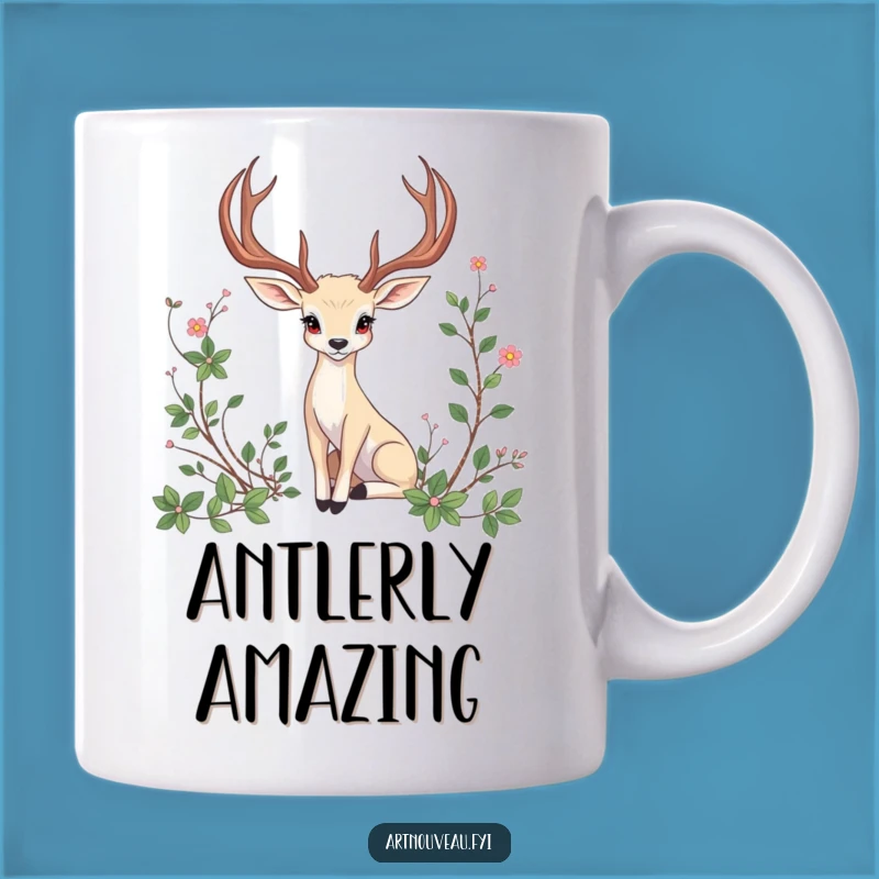 Funny Antlered Animal Mug: Elegant Nature Art, Graceful Creature Gift