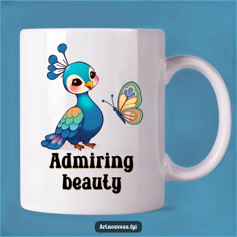 Funny Art Nouveau Peacock Mug: Gentle Bird & Butterfly Art, Perfect Funny Gift