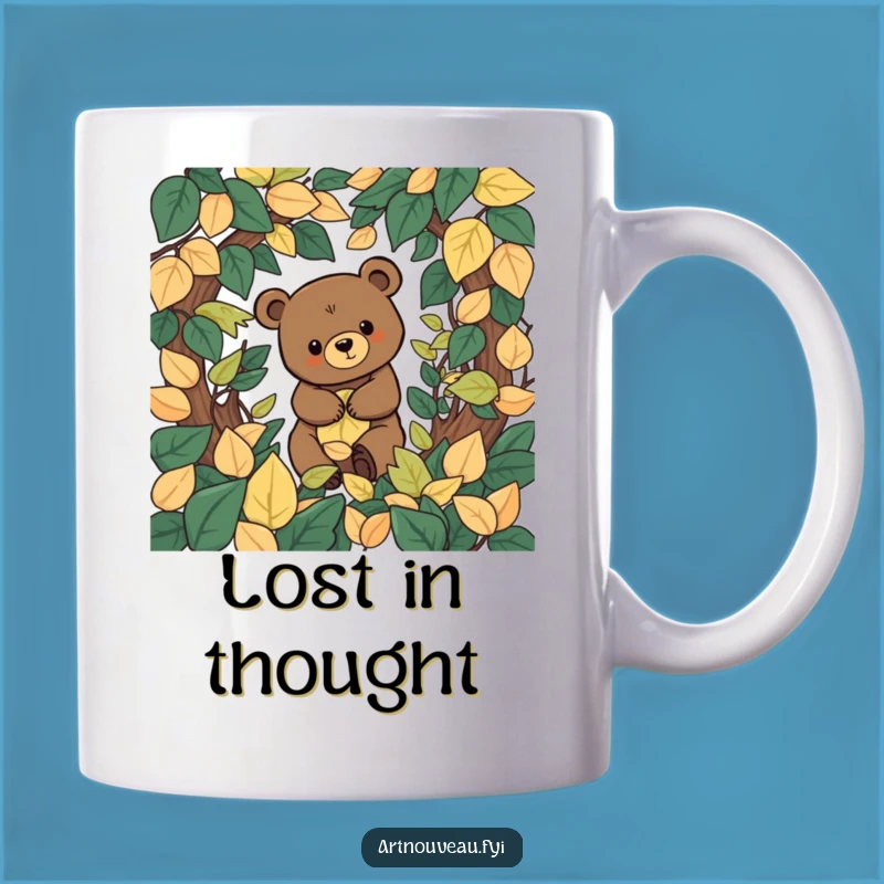 Funny Bear Leaf Labyrinth Mug, Stylized Organic Exploration, Unique Nature Gift