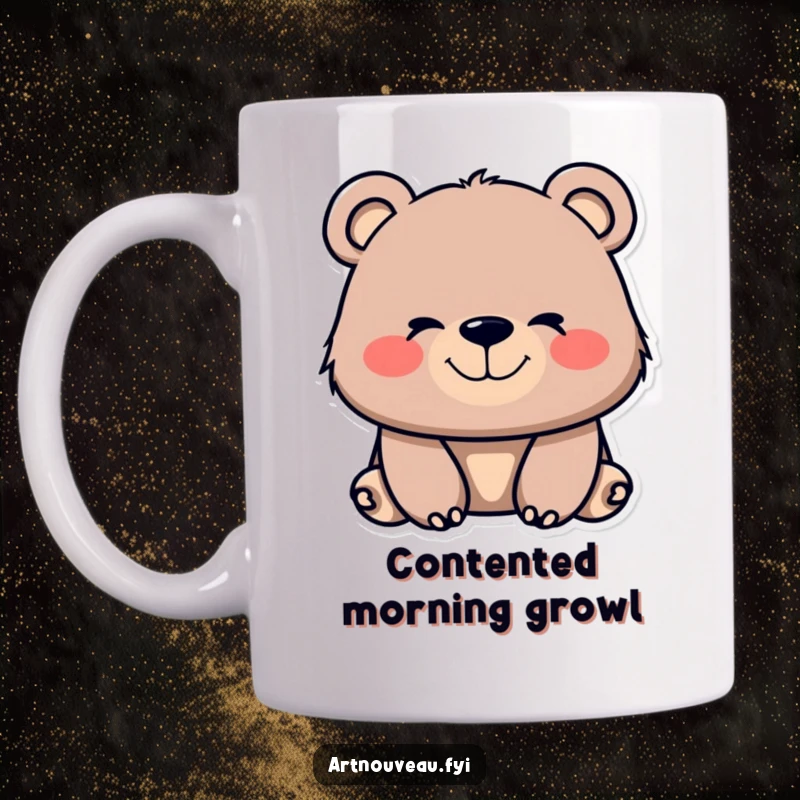 Funny bear mug featuring flowing, organic lines on its muzzle and a contented smile, radiating happiness and whimsy.