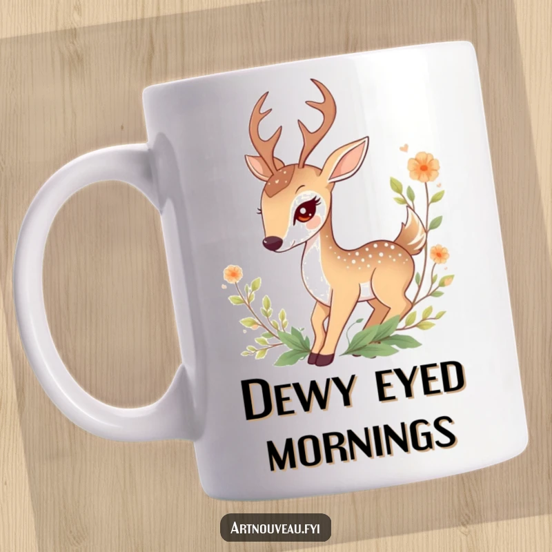 Funny Deer Mug: A graceful deer character elegantly entwined with decorative foliage, bringing natural humor to your drinkware.