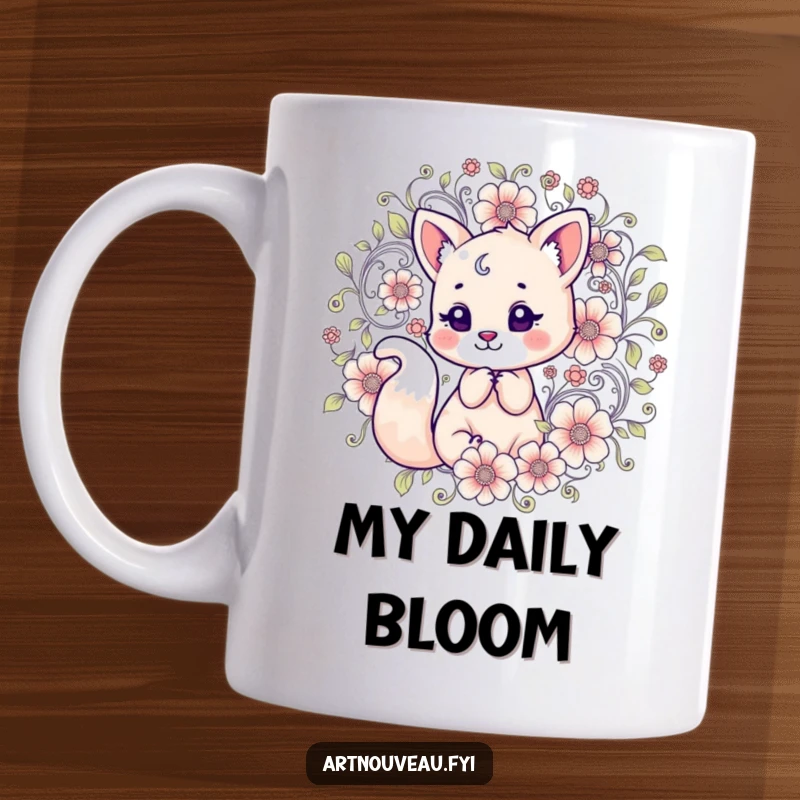 Funny Mug: A playful fox entangled in detailed, swirling floral patterns, radiating joy and artistic charm.