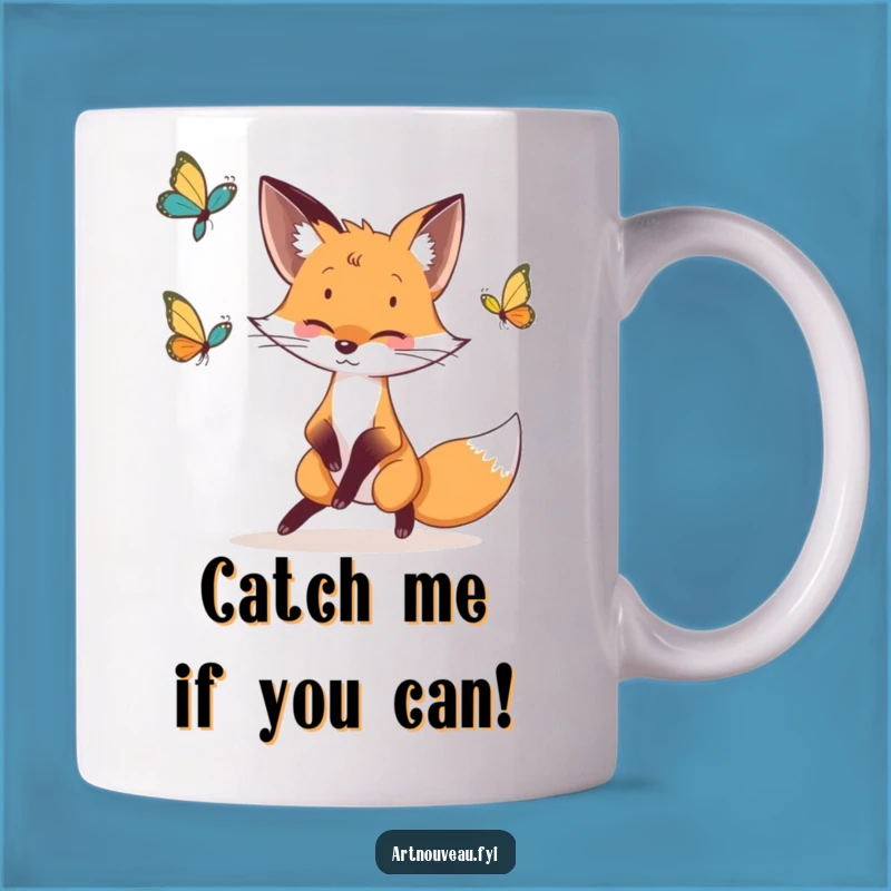 Funny Fox Butterfly Chase Mug: Whimsical Animal Lover Gift