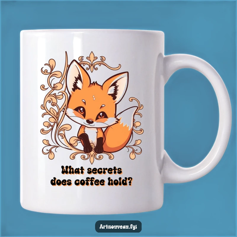 Funny Fox Peek Mug: Curious Fox, Ornate Lines, Mysterious Funny Gift Idea