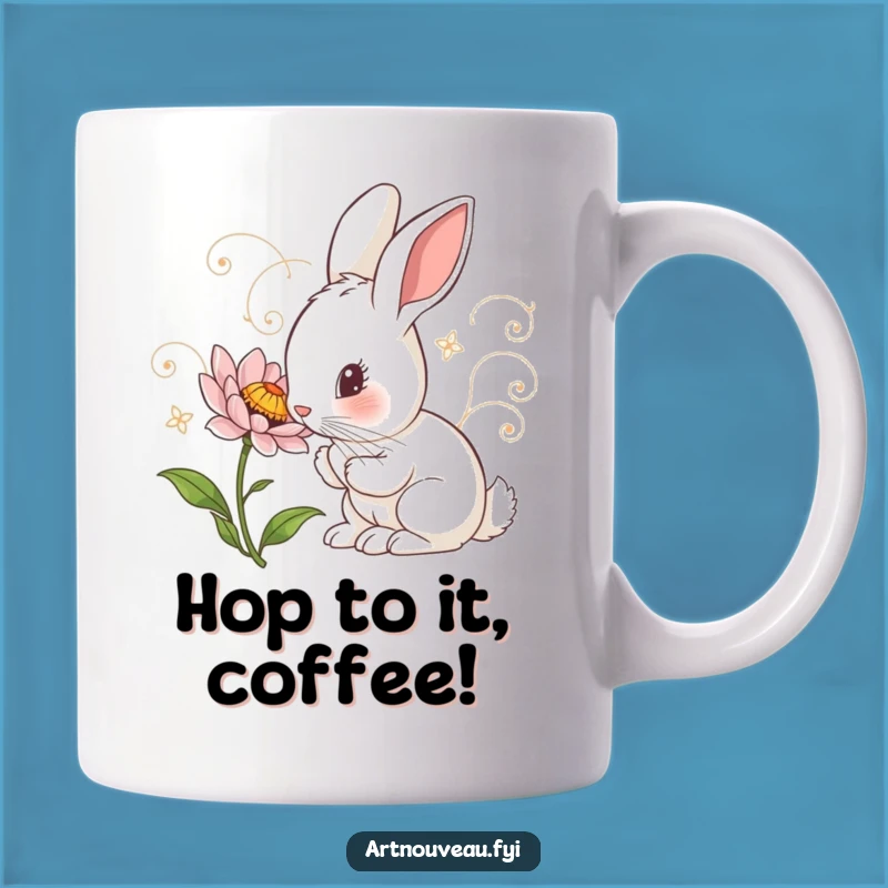 Funny Rabbit Mug: Curious Art Nouveau Bloom, Detailed Flower, Perfect Gift
