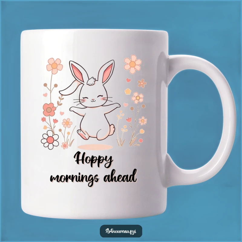 Funny Charming Rabbit Mug: Joyful Dance and Floral Fun Gift