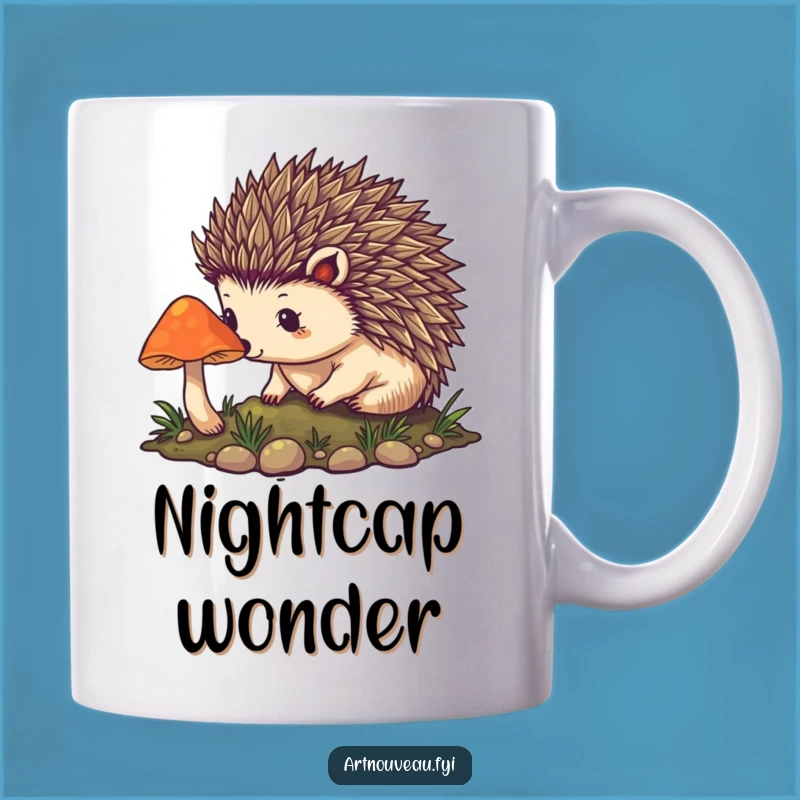 Funny Hedgehog Mushroom Mug - Art Nouveau Spines, Magical Funny Gift