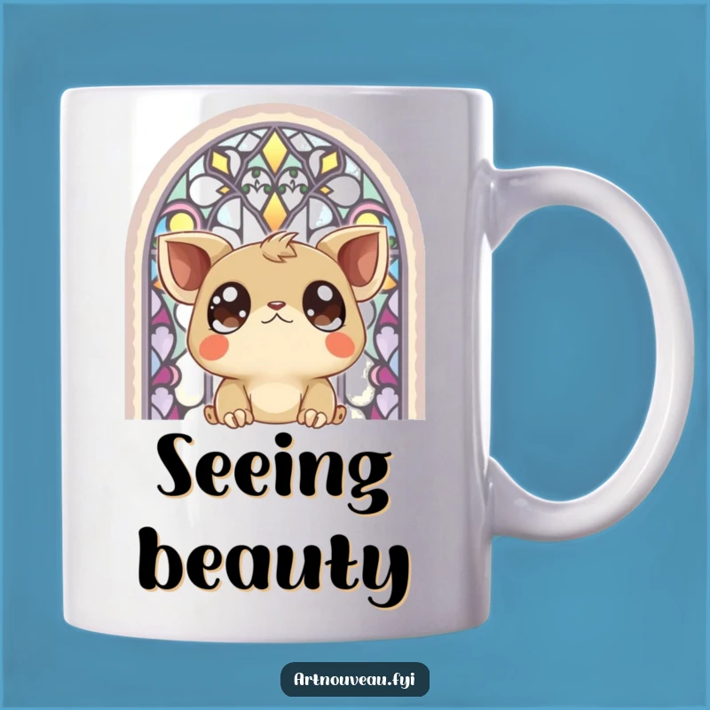 Funny Big-Eyed Creature Mug: Stained Glass Art, Cute Cartoon Gift
