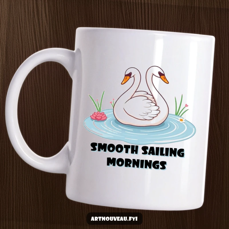 Elegant swan mug featuring sweeping lines gliding across a decorative pond, evoking peace and natural beauty.