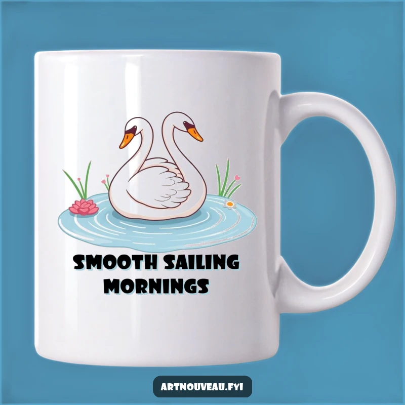 Elegant Swan Pond Mug - Graceful Lines Art, Serene Funny Gift