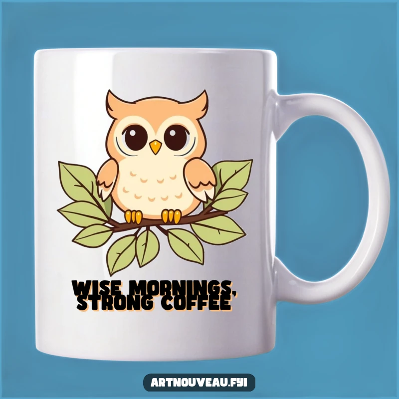 Funny Owl Mug: Playful Art Nouveau Design, Stylized Leaves, Perfect Gift