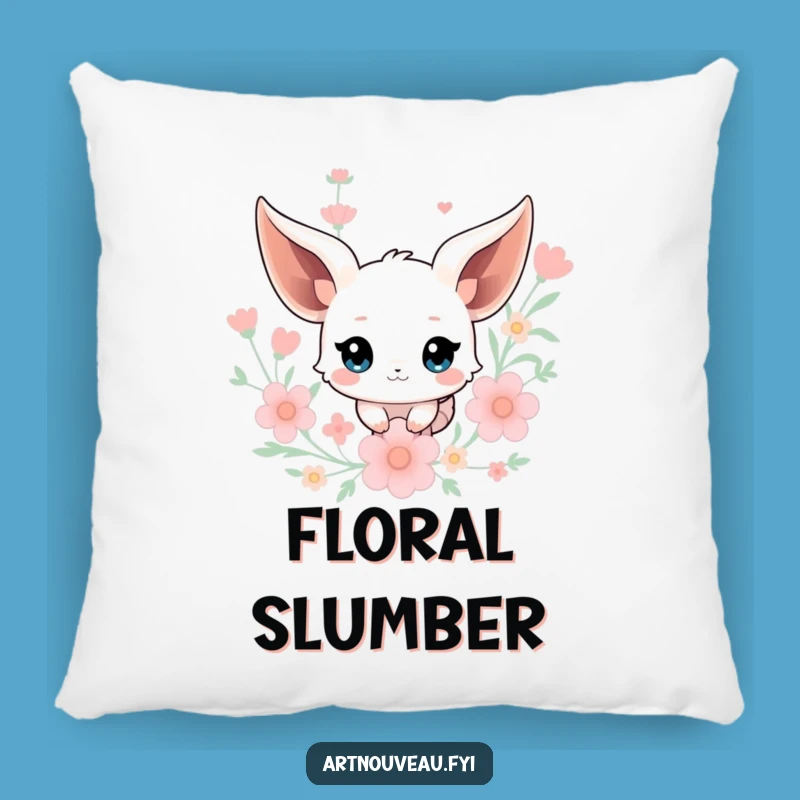 Funny Creature Pillow: Cozy Floral Fantasy Cushion with Floating Ears