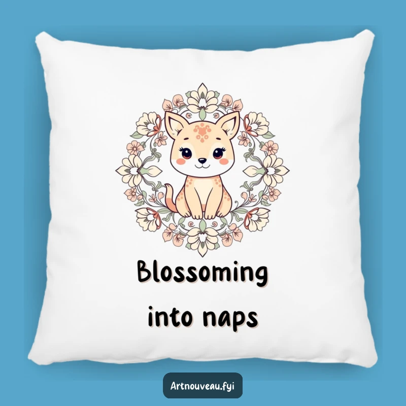 Funny Animal Floral Pillow, Symmetrical Cushion, Cozy Nature Gift