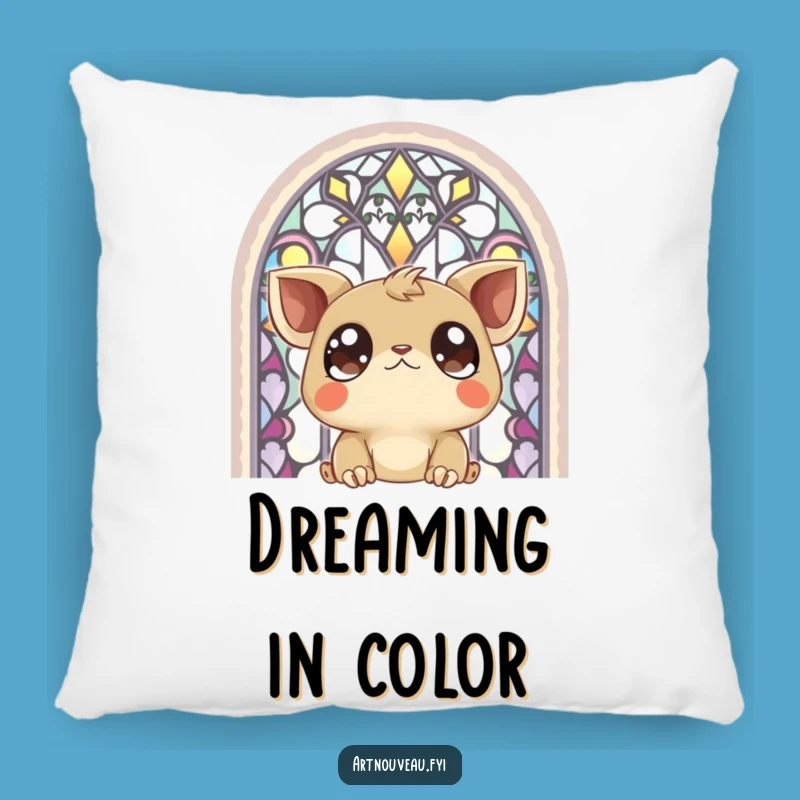 Funny Big-Eyed Creature Pillow: Cozy Stained Glass Cushion, Artistic Gift