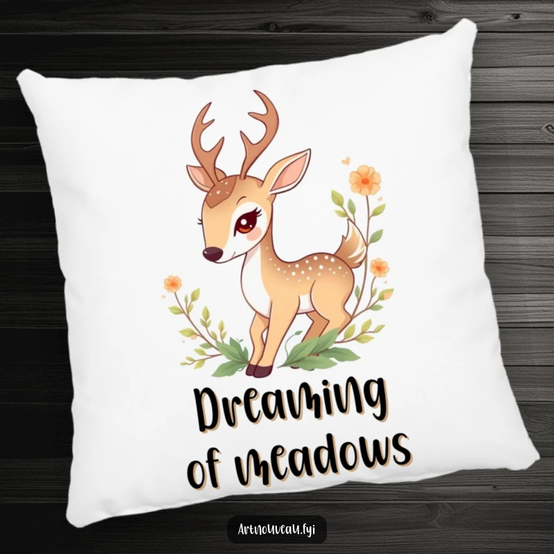 Funny Deer Pillow: A soft, decorative pillow featuring a graceful deer entwined with foliage, offering natural humor and comfort.