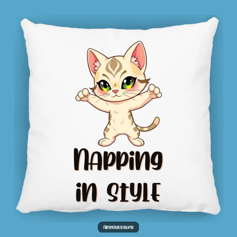 Funny Feline Pillow: Cozy Art Nouveau Cat Cushion for Stylish Comfort