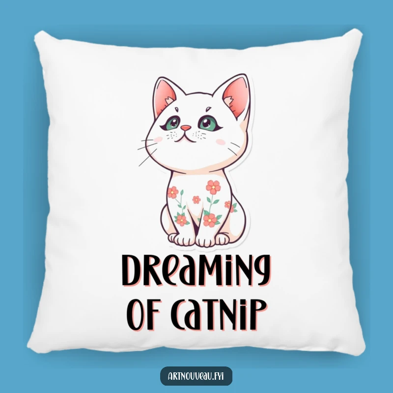 Funny Floral Cat Pillow - Stylized Cat Cushion, Cozy Funny Gift