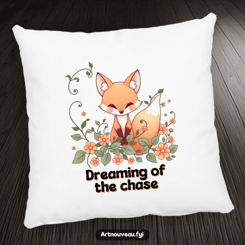 Funny Pillow: Whimsical fox with flowing lines peeking from ornate art nouveau vines, a soft and decorative accent.