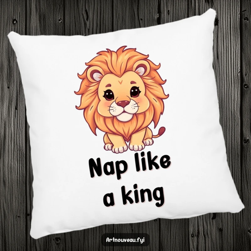 Funny Lion Pillow: A plush cushion showcasing a serene lion with an ornate mane and flowing artistic design, offering humorous comfort.