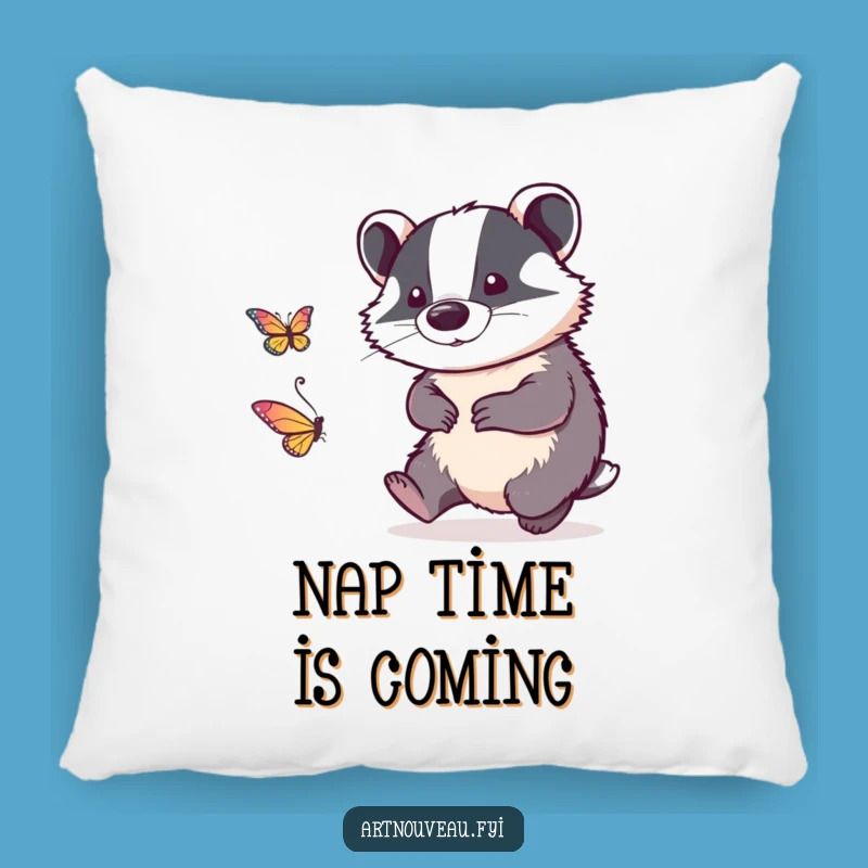 Funny Badger Pillow - Cozy Linework Chase Cushion, Whimsical Accent