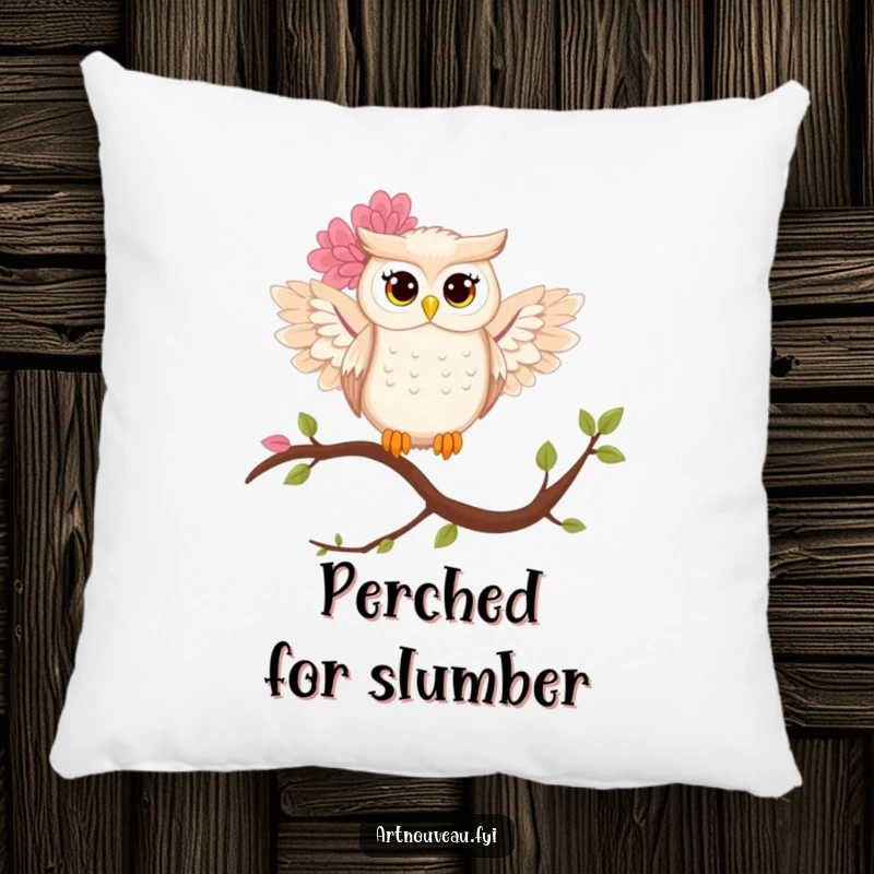 Funny owl pillow featuring a stylized owl with beautiful floral wings, offering comfort and a touch of whimsical elegance.