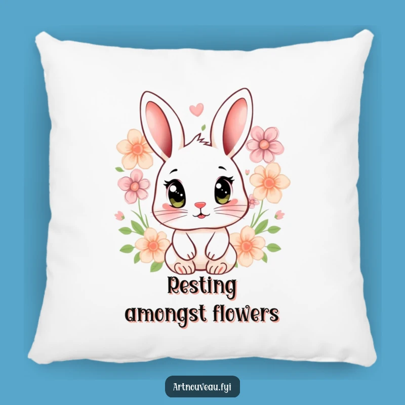 Funny Rabbit Floral Pillow: Cozy Expressive Eyes Gift