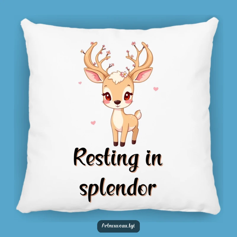 Funny Playful Deer Pillow - Blossom Antlers Cushion, Cozy Funny Gift